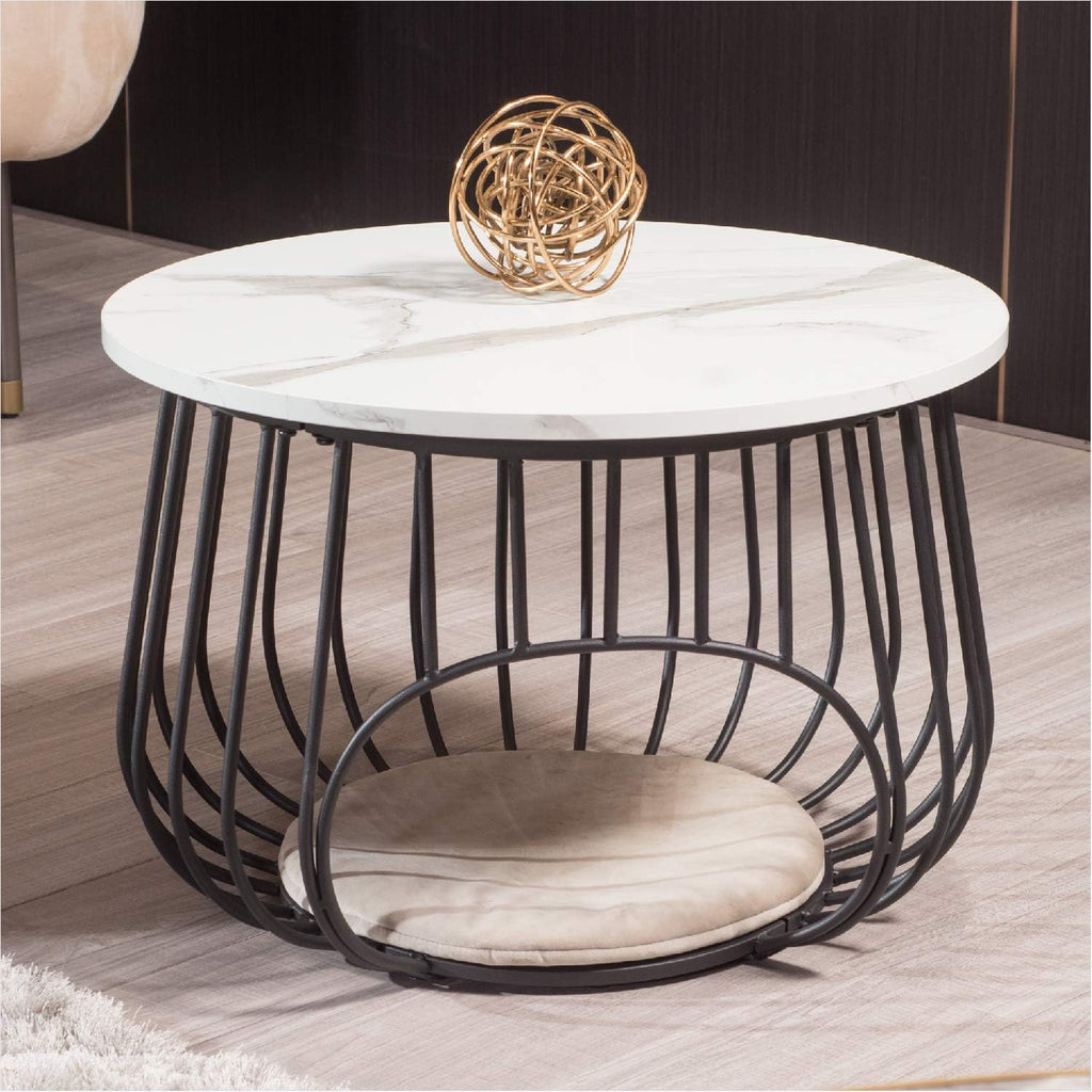 White Marble Texture MDF Round Coffee Table Z508