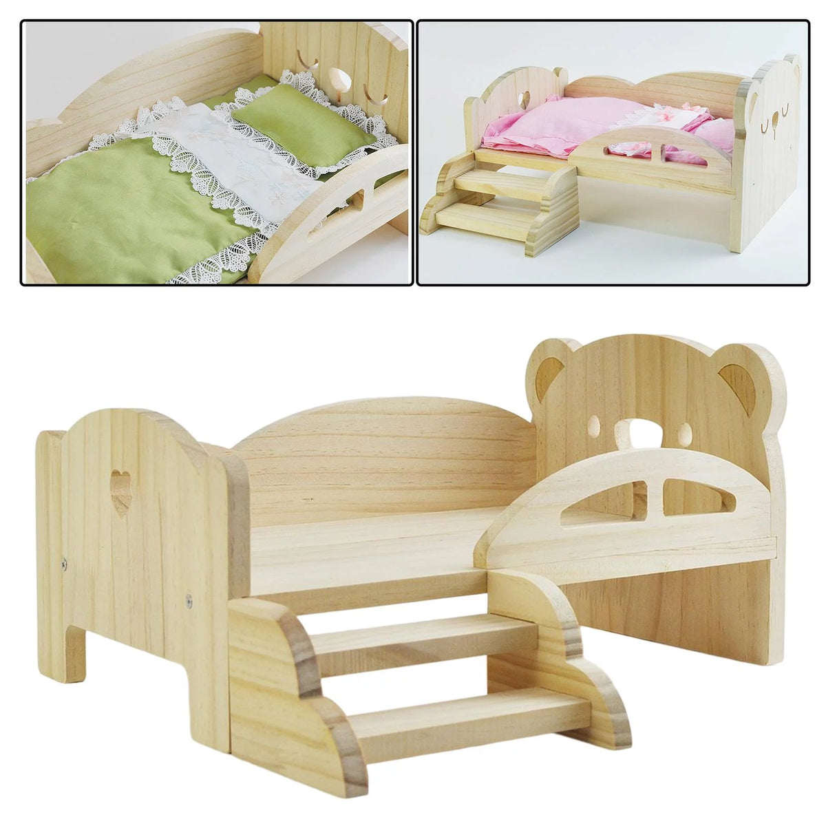 Miniature Wooden Doll Bed with Stairs I32431