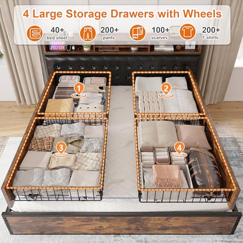 Queen Bed Frame with 4 Drawers Upholstered Q976627