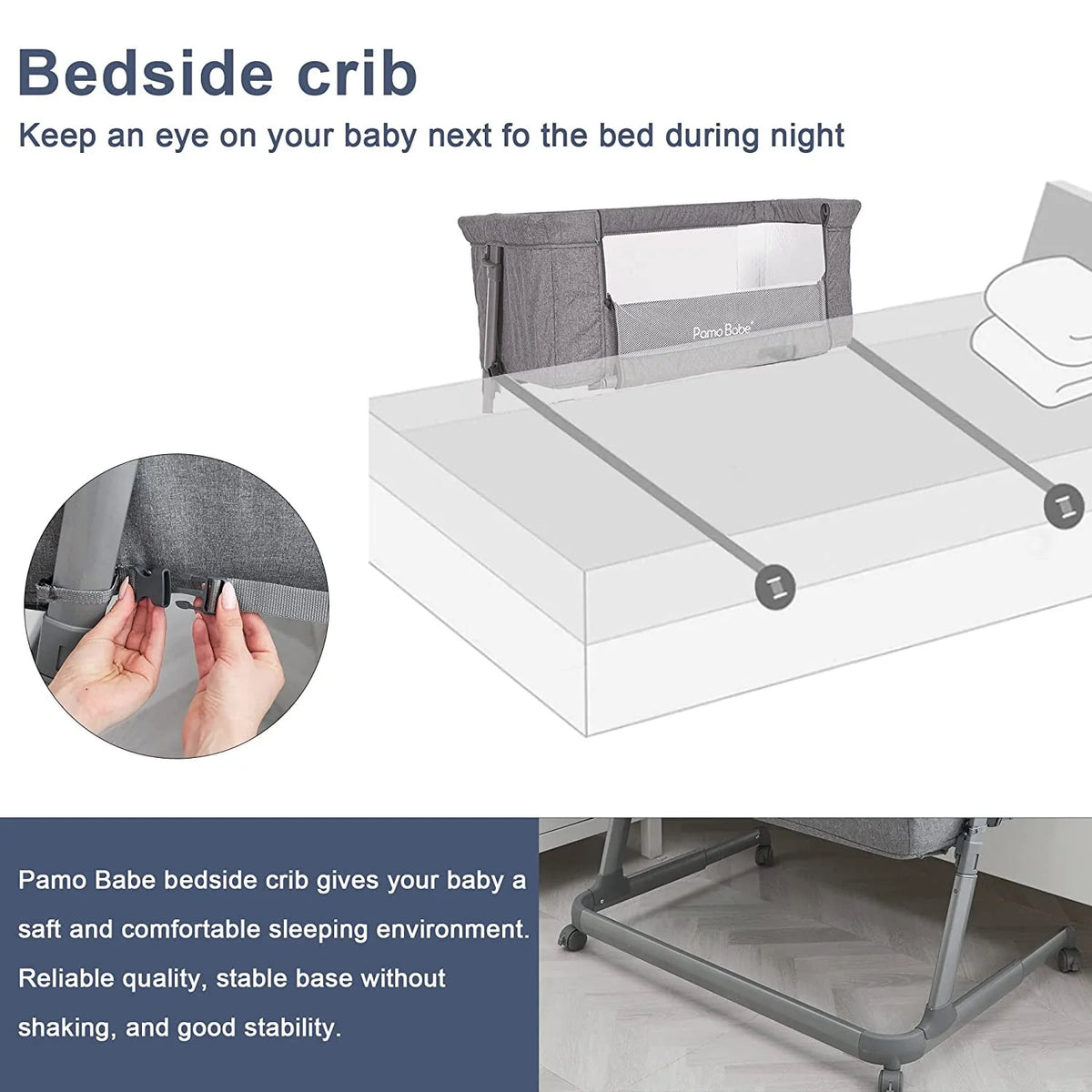Grey Bassinet with Wheels and Folding Frame T8706