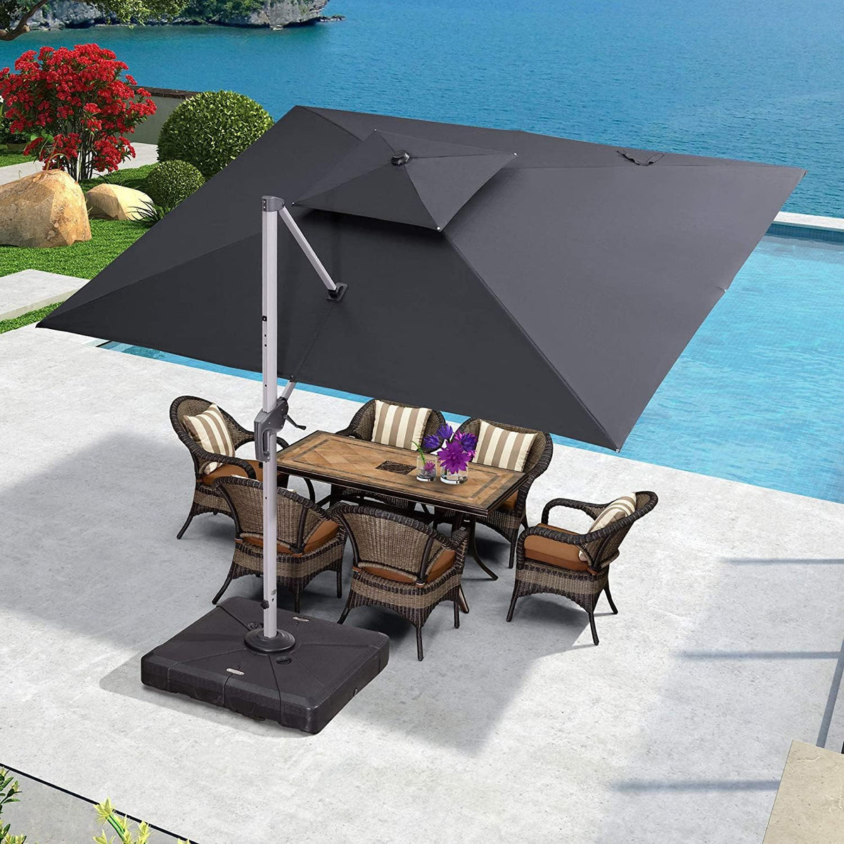 9' X 11' Navy Blue Rectangle Cantilever Patio Umbrella V557