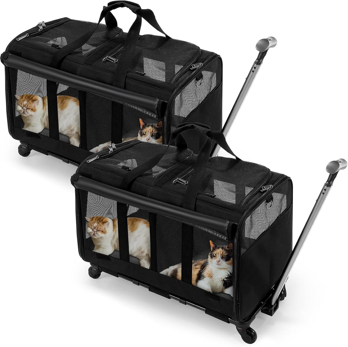 Black Large Rolling Double Compartment Pet Carrier with Wheels P7750