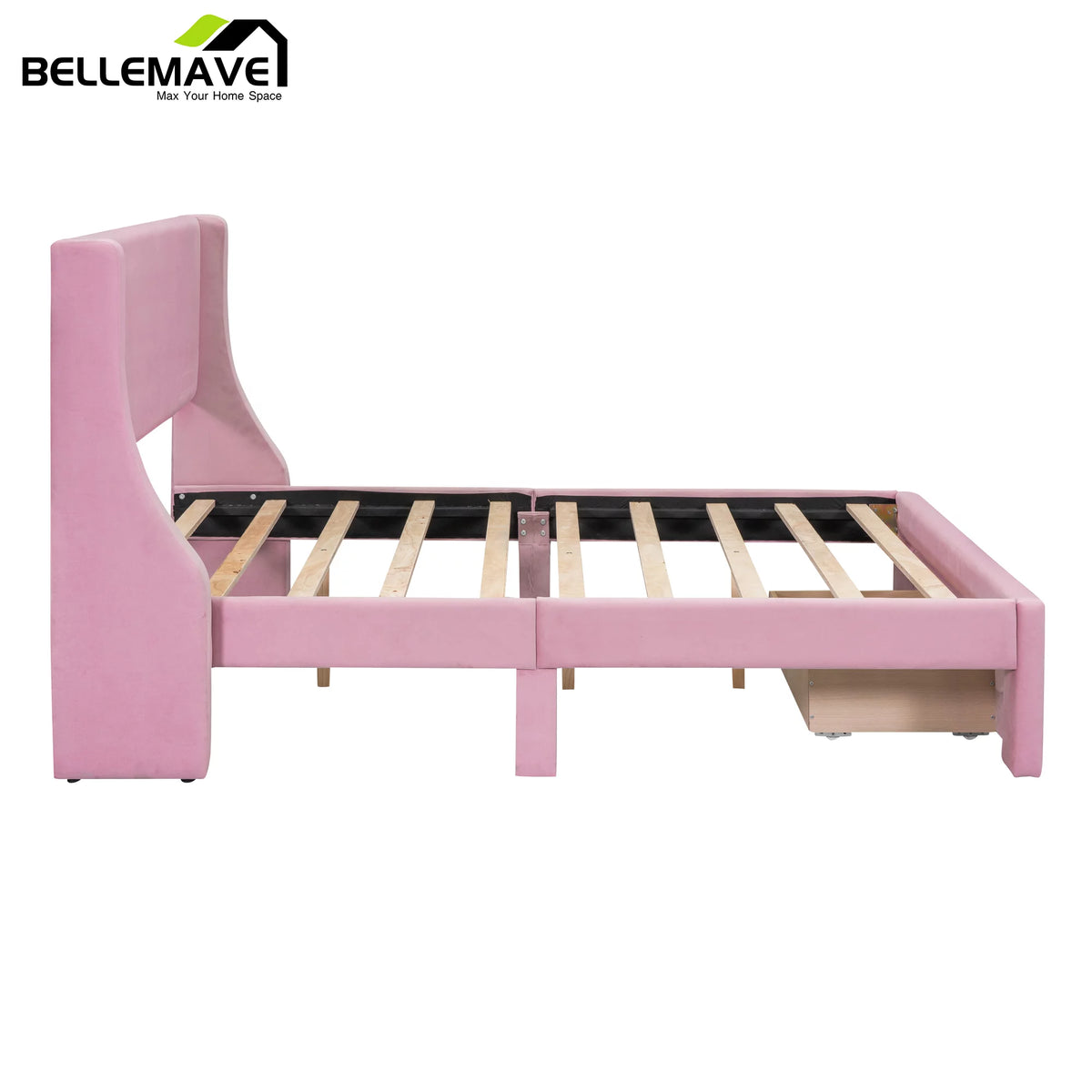 Full Size Pink Velvet Platform Bed with Drawer U573404