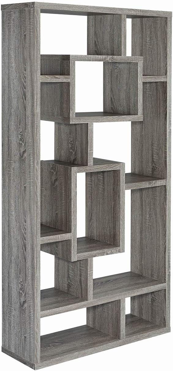 Geometric Cubed Rectangular Bookcase, Weathered Grey Q993