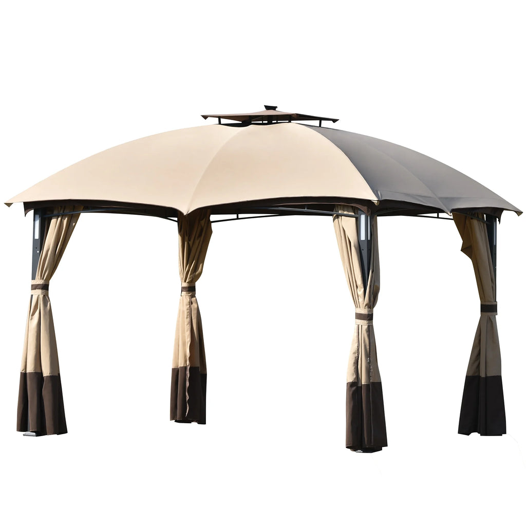 Brown Patio Metal Gazebo with Screen and LED Lights W34839