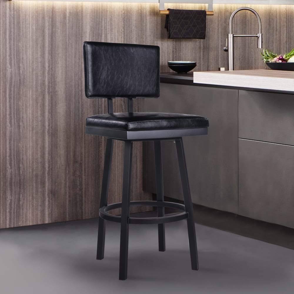 Bar Height Barstool in Brushed Stainless Steel and Vintage Grey Faux Leather X483777