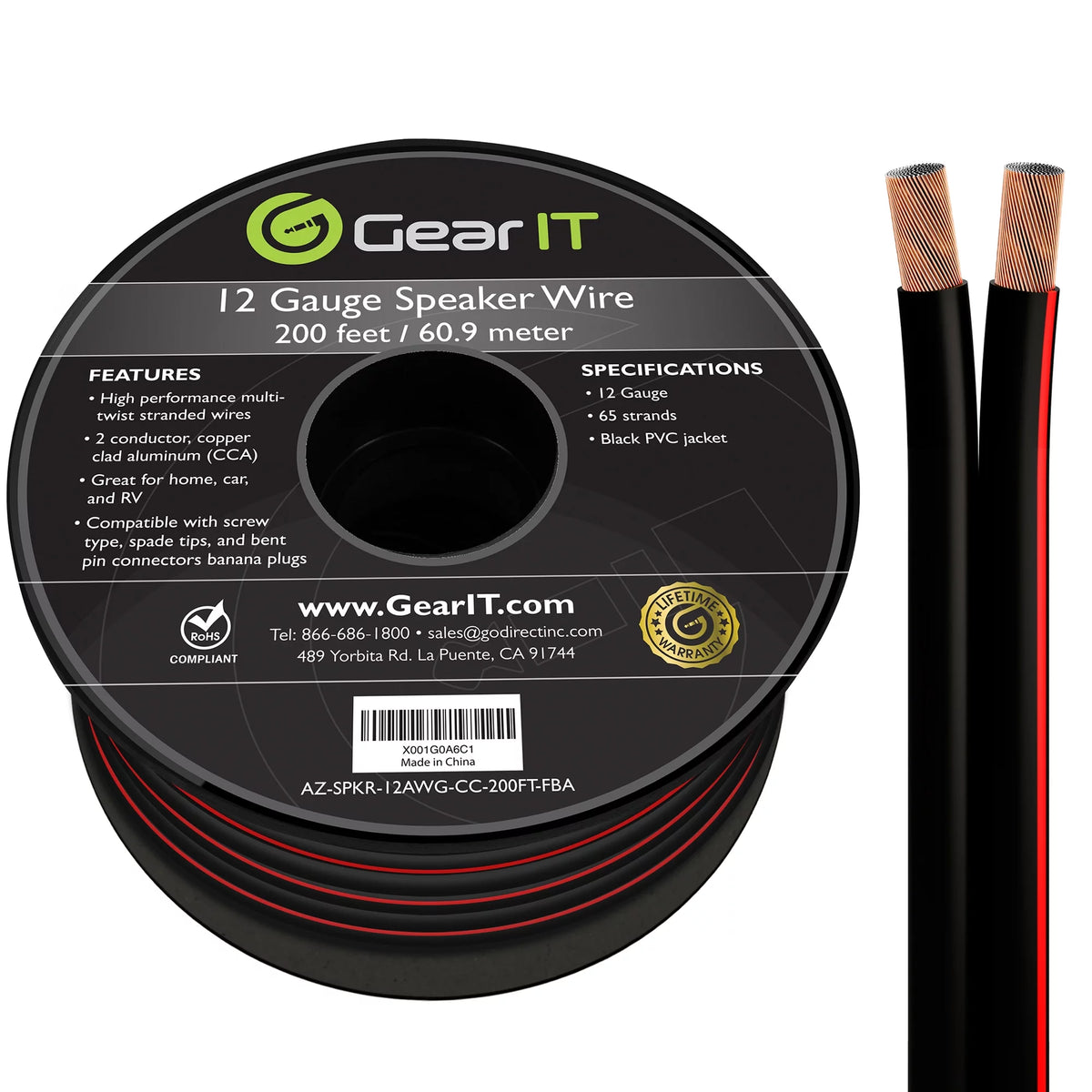 12 Gauge Copper Clad Aluminum Speaker Wire, Black 200 ft A5136