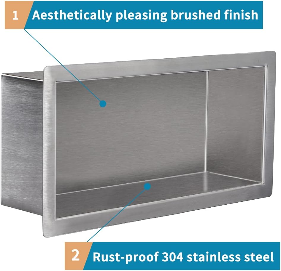 24x12 Brushed Stainless Steel Recessed Shower Shelf T881
