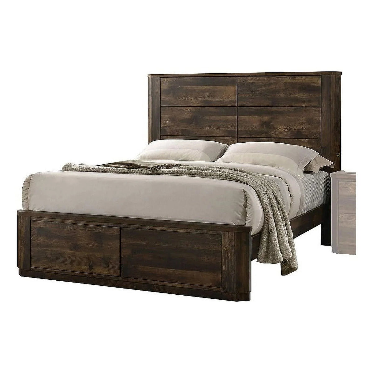 Brown Wooden Eastern King Bed with Paneled Headboard J21373