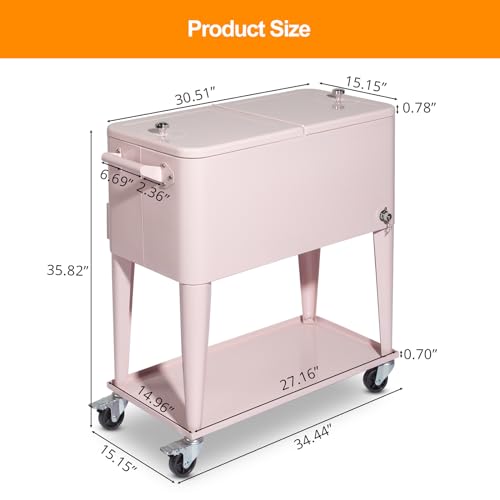 80 Quart Rolling Ice Chest on Wheels Drink Cooler Cart with Shelf H738235
