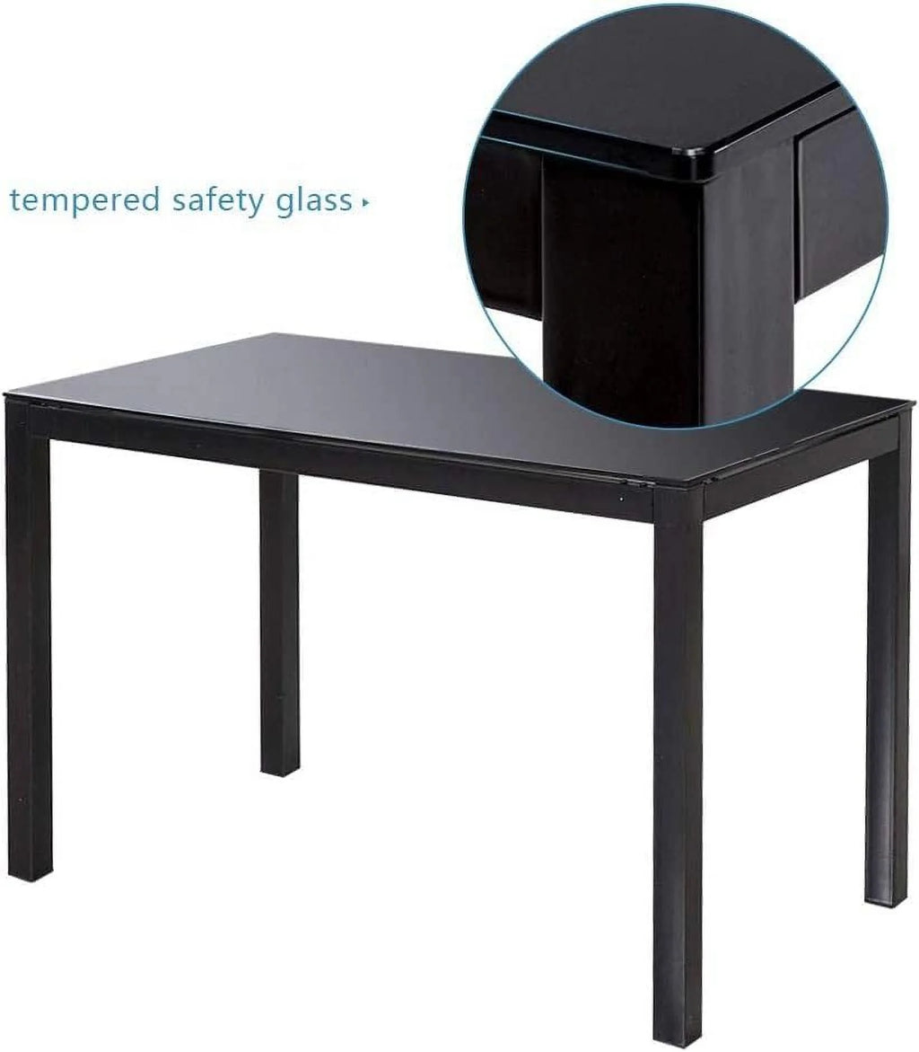 Black 5 Pieces Glass Dining Table and Chairs Set of 4 P37176