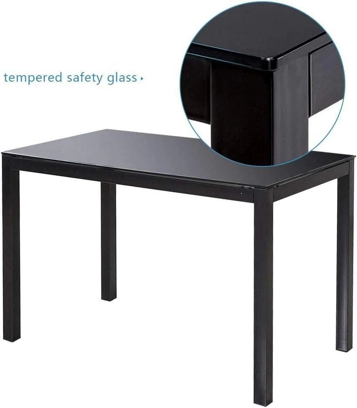 Black 5 Pieces Glass Dining Table and Chairs Set of 4 P37176