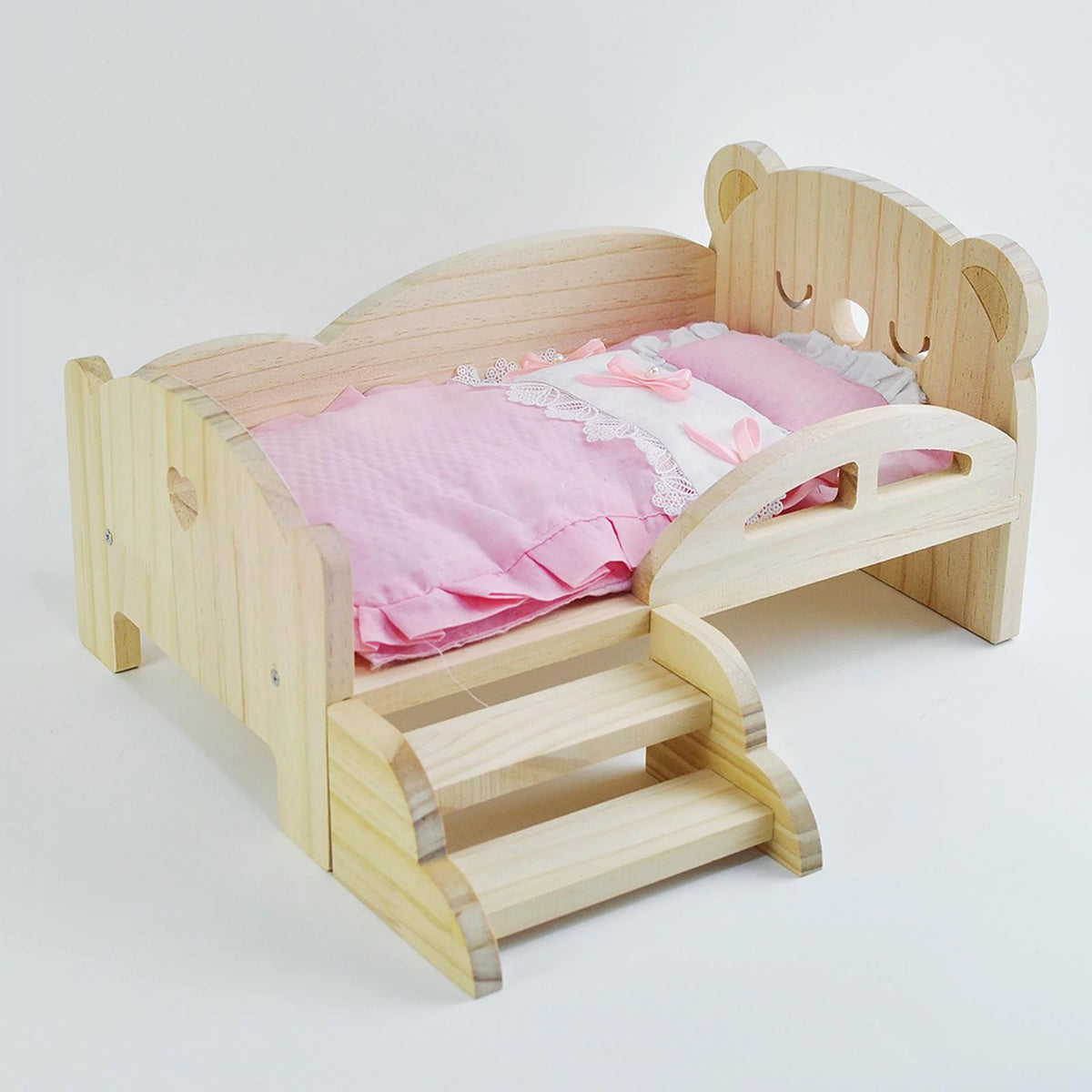 Miniature Wooden Doll Bed with Stairs I32431