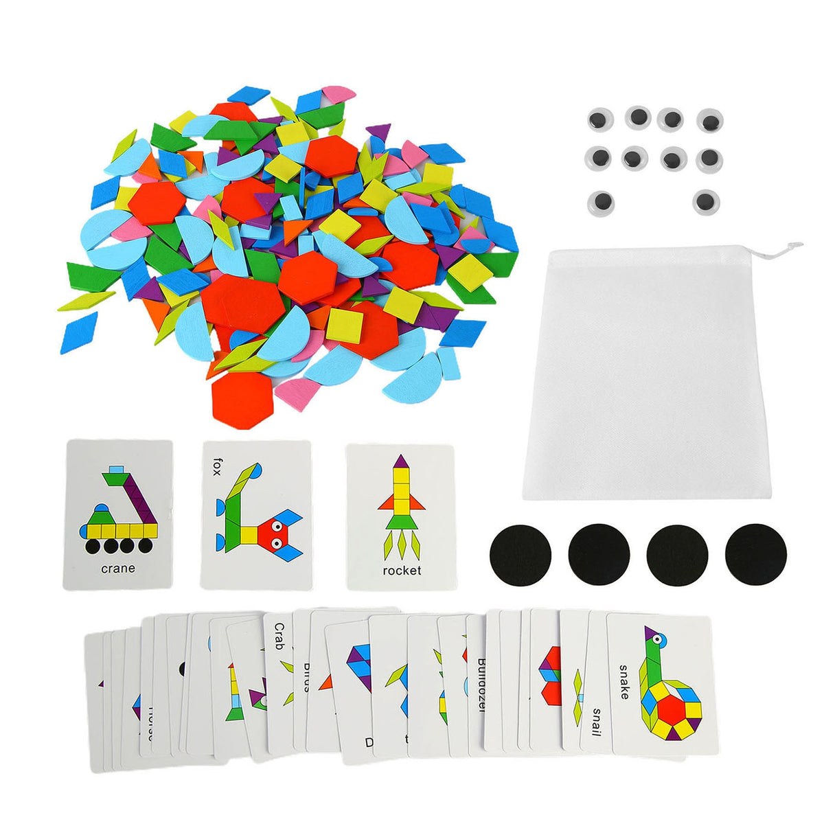 Wooden Pattern Blocks Geometric Shapes Toy with Cards E455629