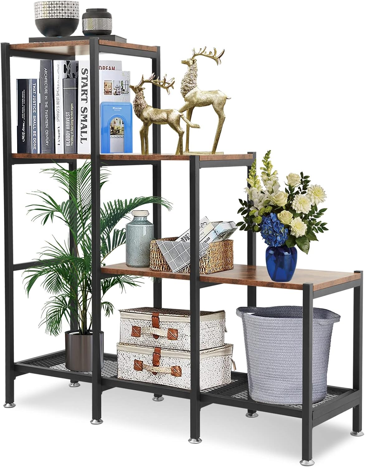 3 Tier Rustic Wood and Metal Bookshelf S9716