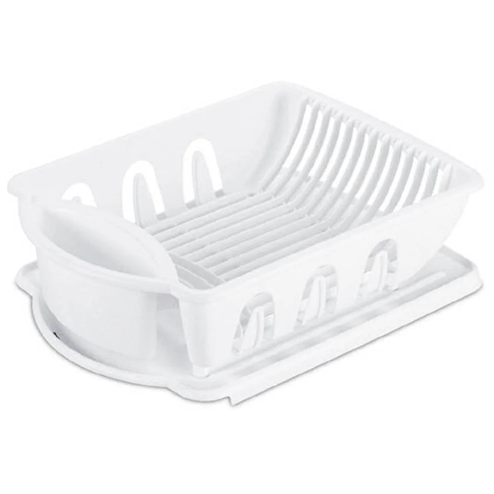 White Plastic 2 Piece Dish Drainer Set I5973