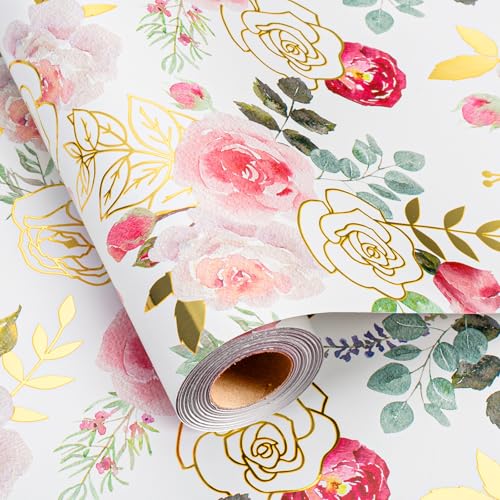 Kraft Floral Wrapping Paper Roll 17 In X 32.8 Ft M526