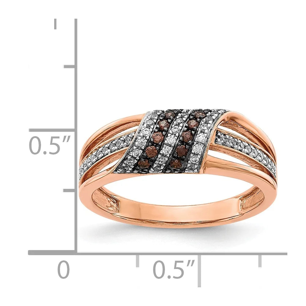 14kt Rose Gold White and Champagne Diamond Ring Size 7 P417