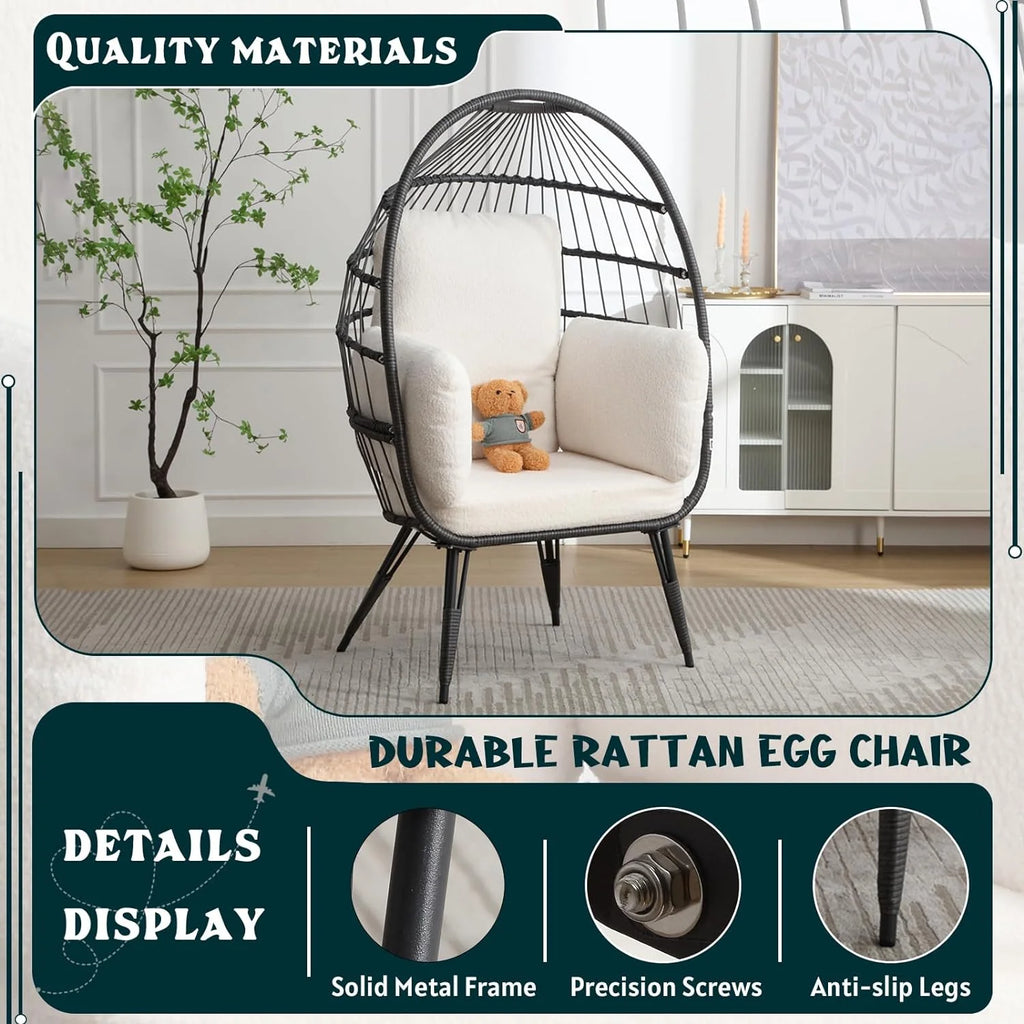 Oversized Wicker Egg Chairs Set of 2 with Cushions Q801186