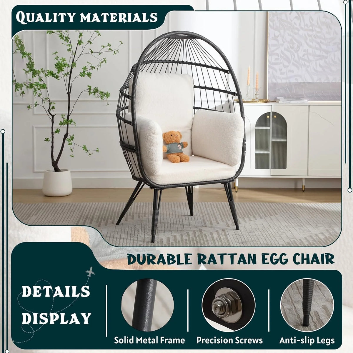 Oversized Wicker Egg Chairs Set of 2 with Cushions Q801186