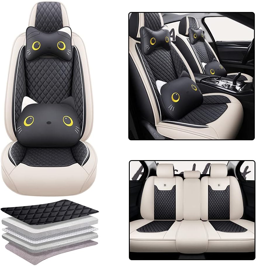 Pink-Black PU Leather Car Seat Covers Full Set 5 Seat T9302