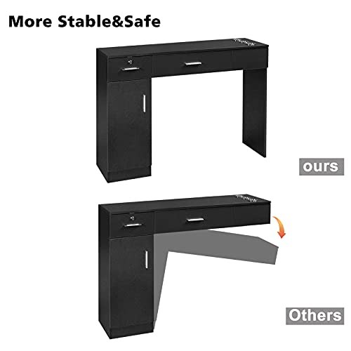 Black Wall Mount Barber Station with Mirror, 2 Drawers, 1 Storage Cabinet, 3 Open Shelves K884802