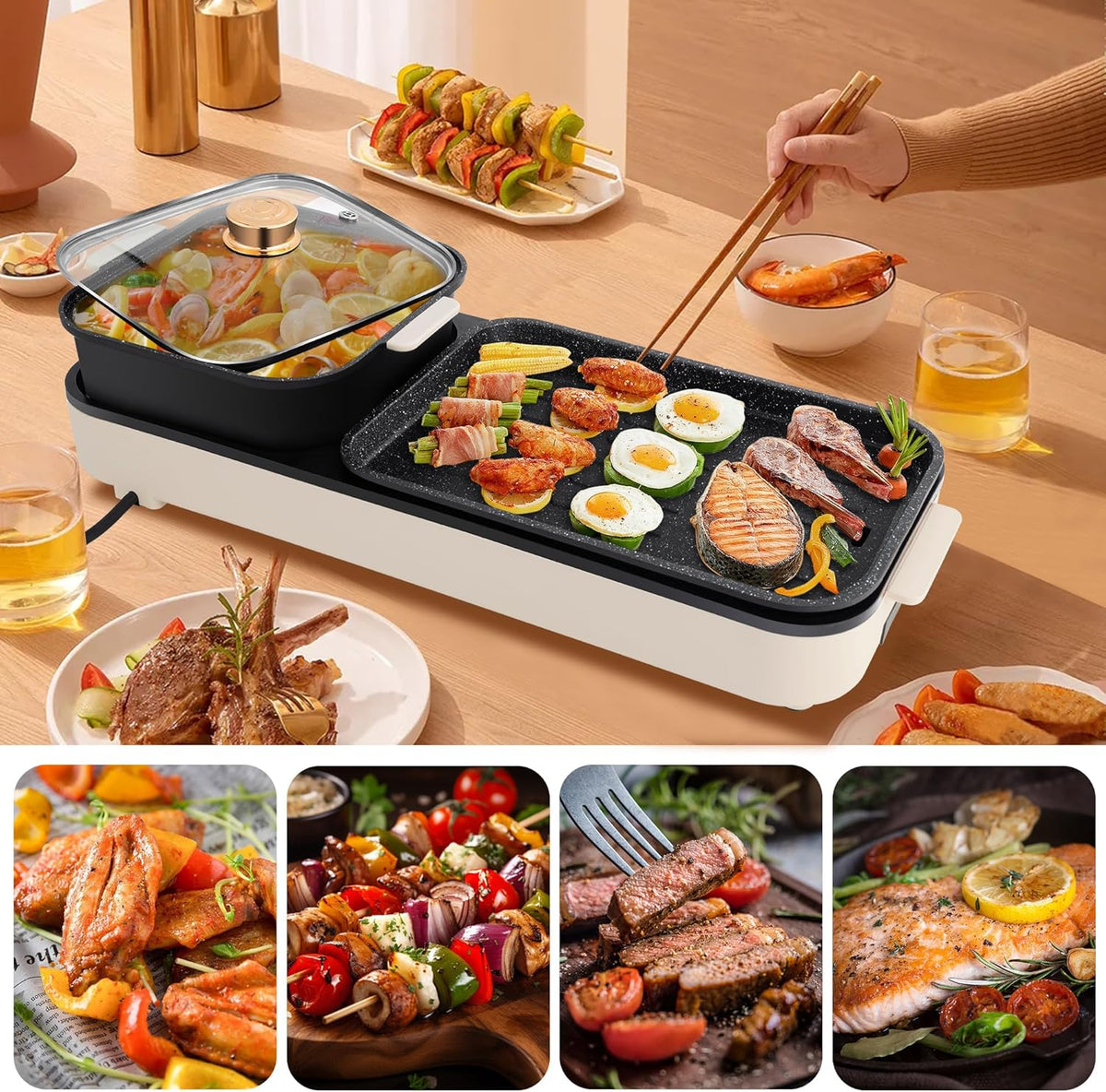 2 in 1 Electric Hot Pot with Grill, Non-Stick Removable Plate O3586