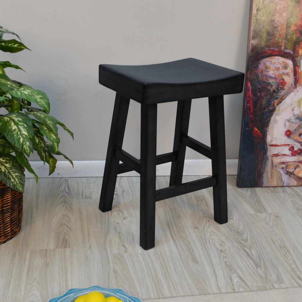Black Wood Saddle Seat Counter Stool U984