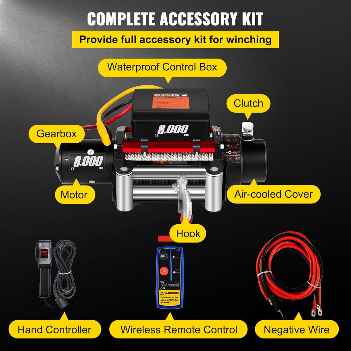 8000lb 12V Electric Winch with Wireless Remote Control Steel Cable D259253