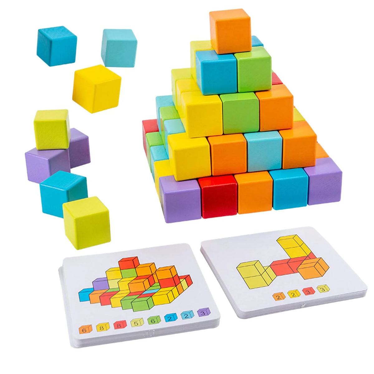 Wooden Building Blocks Stacking Game with Cards Sensory Toys D54482