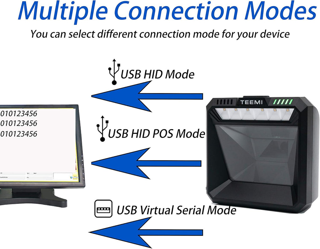 USB Wired Barcode Scanner with Large Scanning Window Q6245