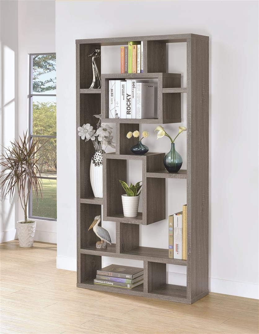 Geometric Cubed Rectangular Bookcase, Weathered Grey Q993