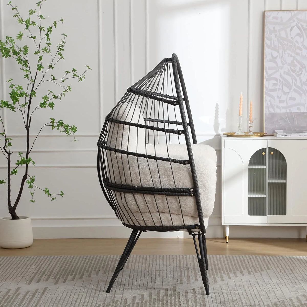 Oversized Wicker Egg Chairs Set of 2 with Cushions Q801186