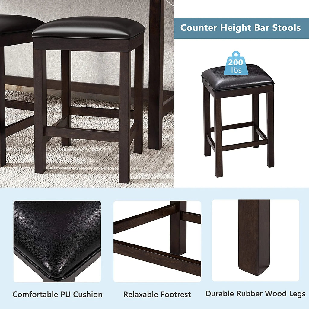 4-Piece Counter Height Dining Table Set with 3 PU Leather Padded Stools V13840