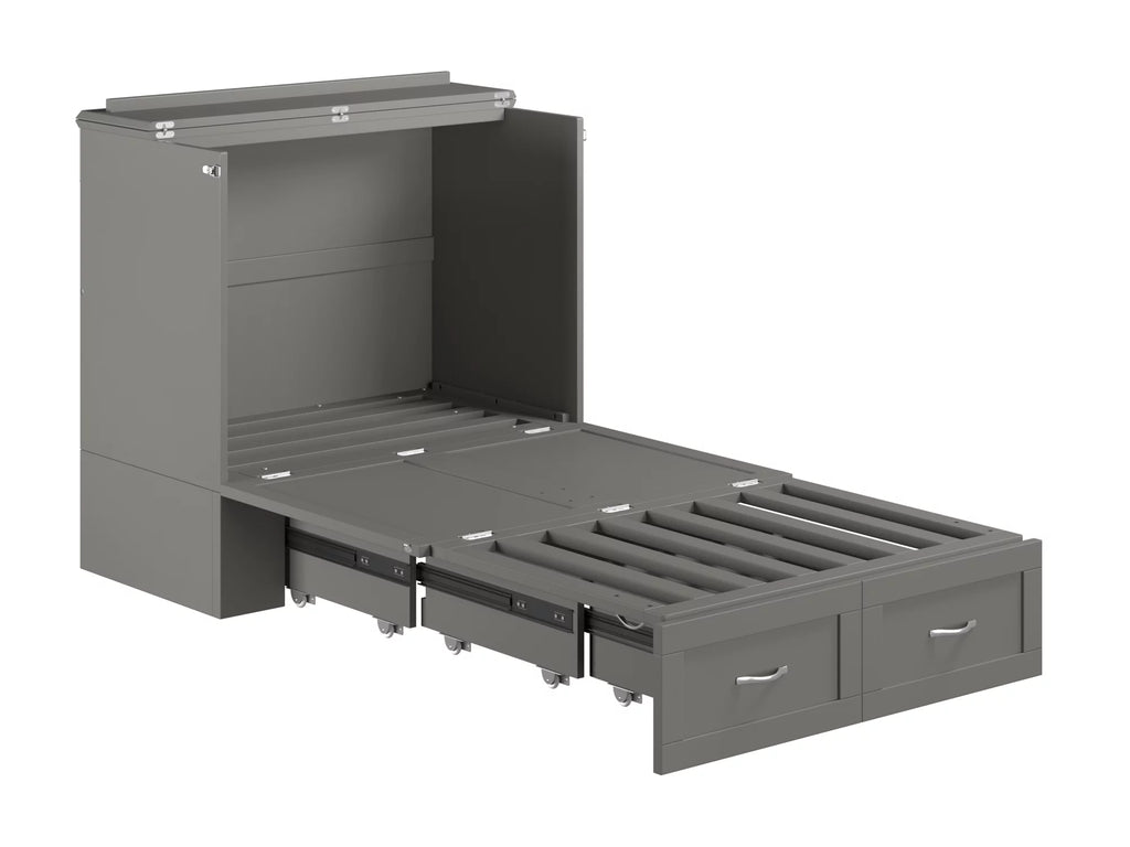 Twin XL Solid Wood Murphy Bed Chest with Mattress, Drawer and Charger, Grey P57607