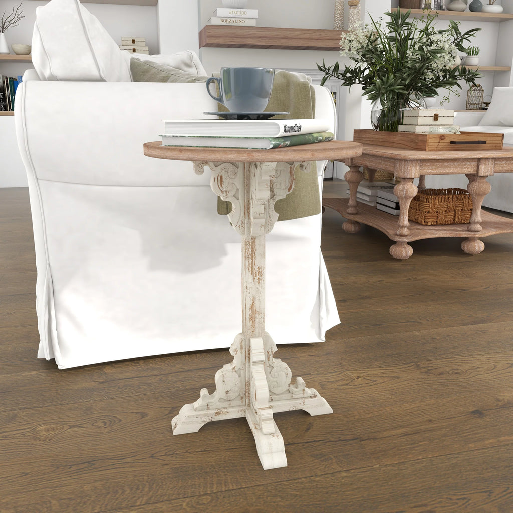 White Wood Accent Table with Brown Wood Top A278381
