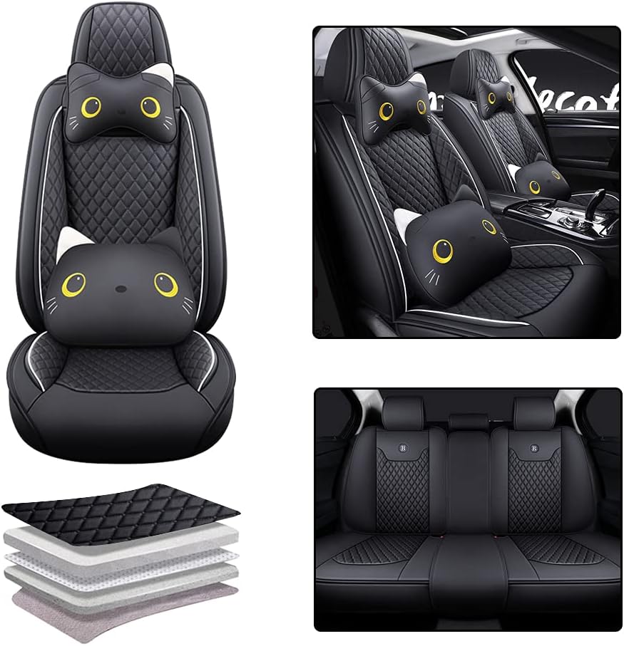Pink-Black PU Leather Car Seat Covers Full Set 5 Seat T9302