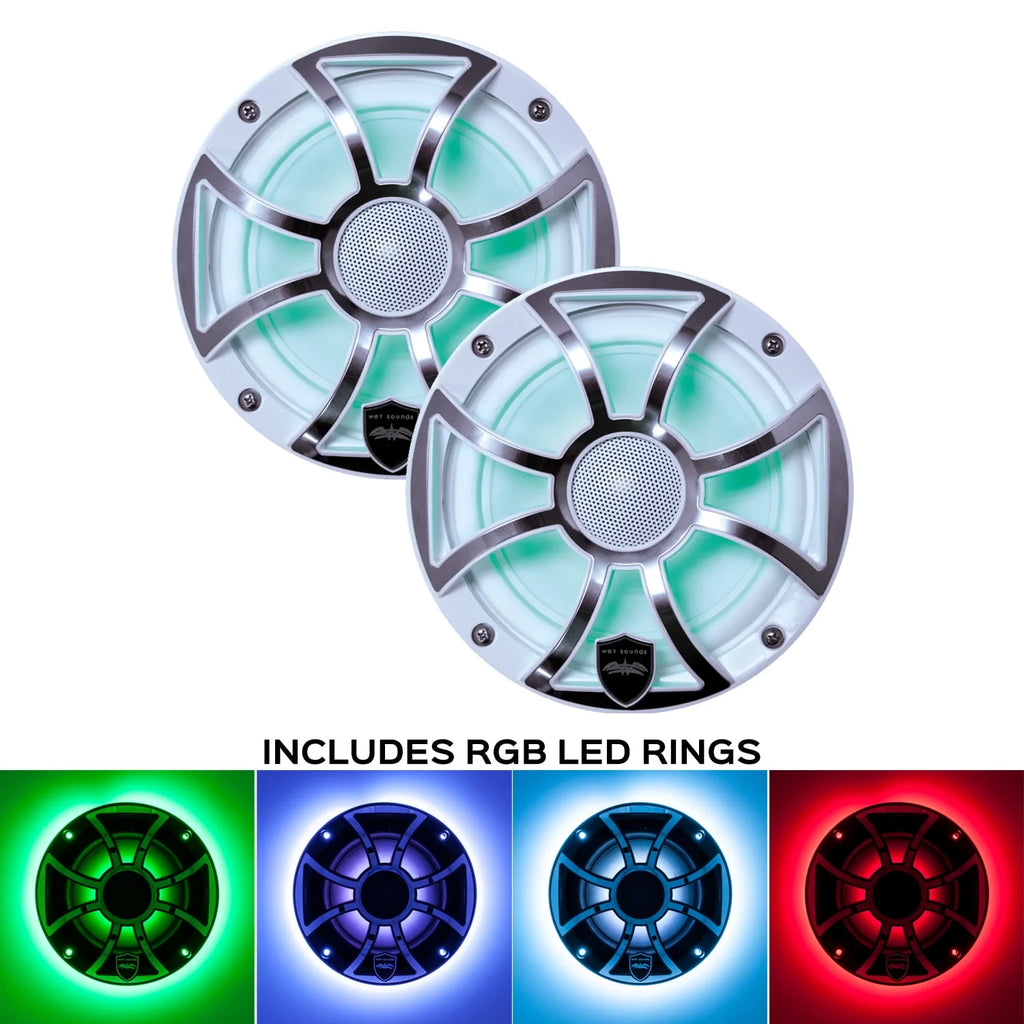 White 6.5 Inch Marine LED Coaxial Speakers with RGB LED Speaker Rings F323