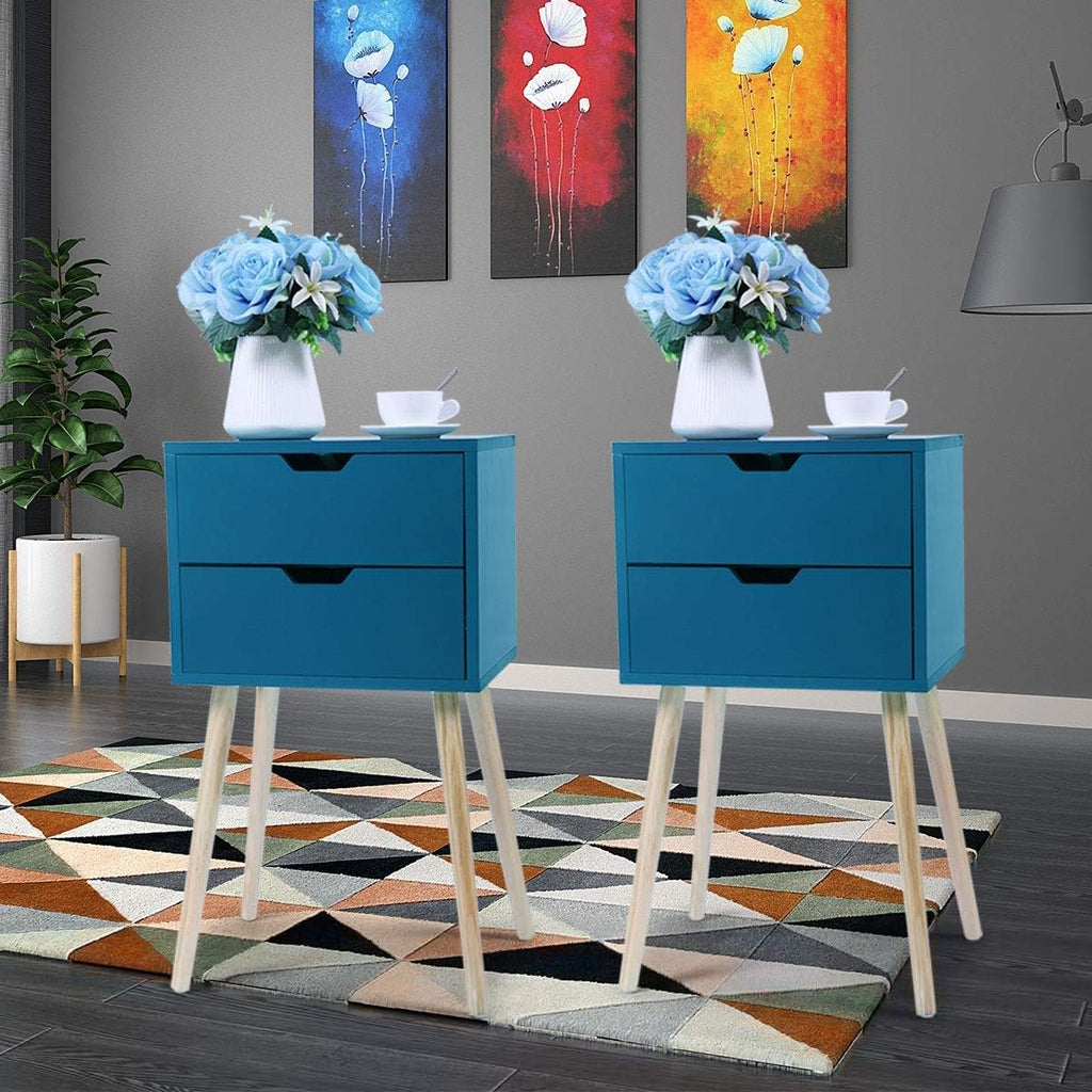 Set of 2 White & Walnut 2 Drawer Wood Nightstand V27845