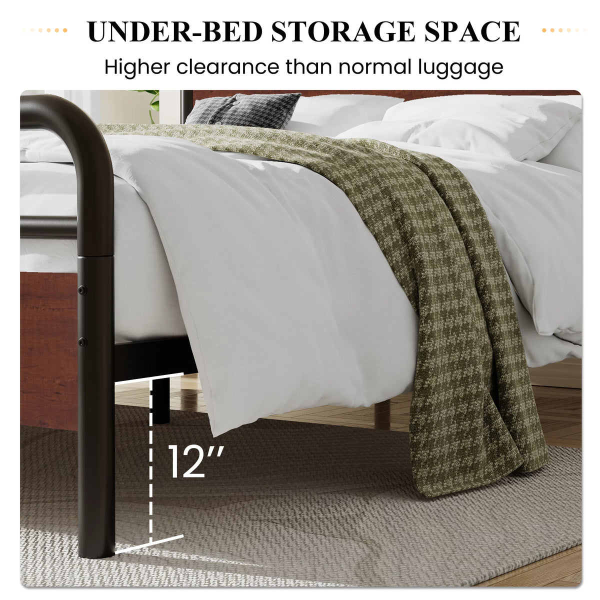 Dark Brown Queen Size Metal Platform Bed Frame with Wooden Headboard E92909