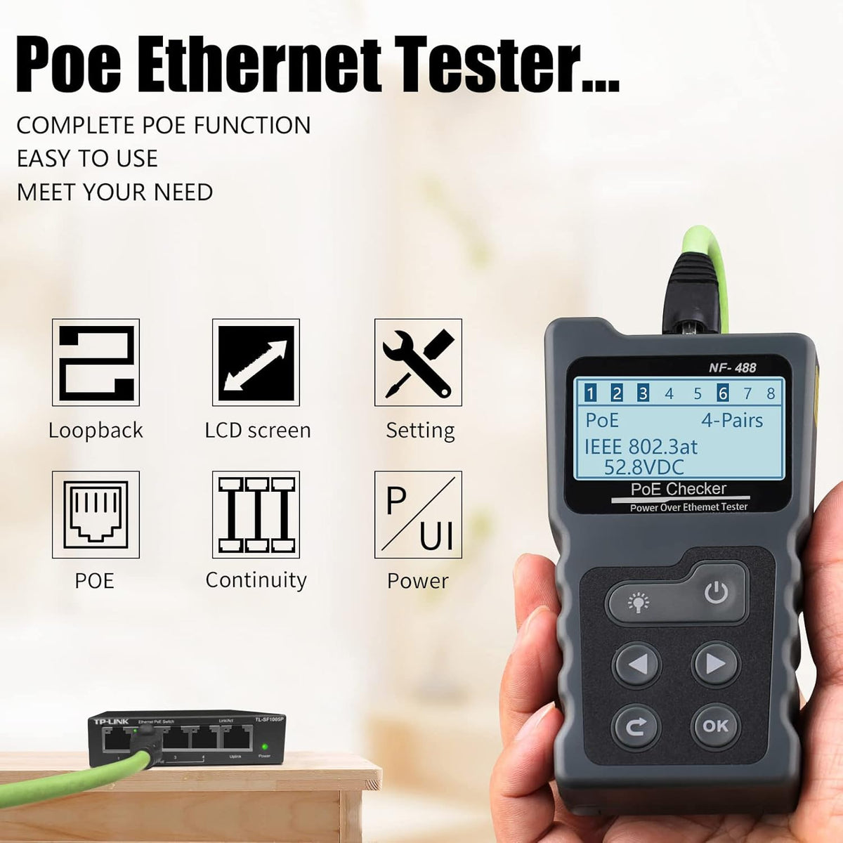 RJ45 POE Ethernet Tester Y3217