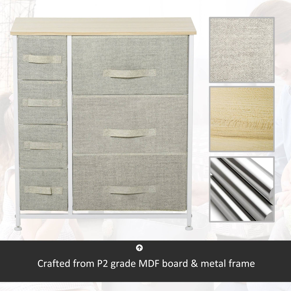 7 Drawer Fabric Dresser Storage Tower Cabinet X57314