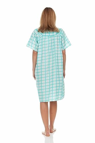 Snaps Front Closure Short Sleeve Woven House Dress G875309