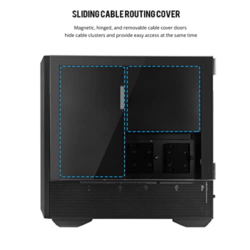 Black E-ATX PC Case with Tempered Glass Doors, Mesh Panels, 4x140mm PWM Fans B390