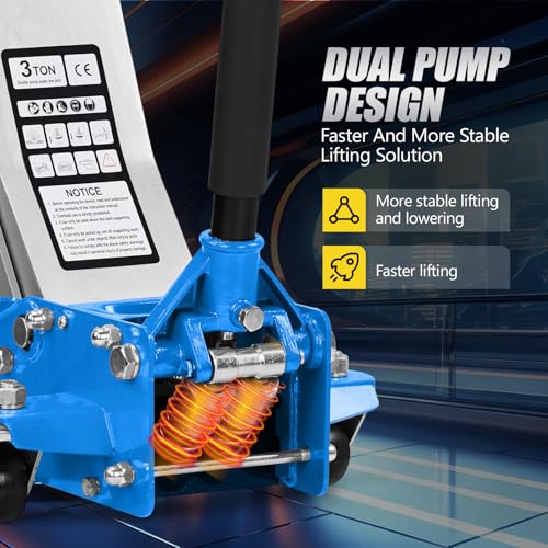 Low Profile Floor Jack, Dual Pistons Quick Lift Pump, Orange D92674