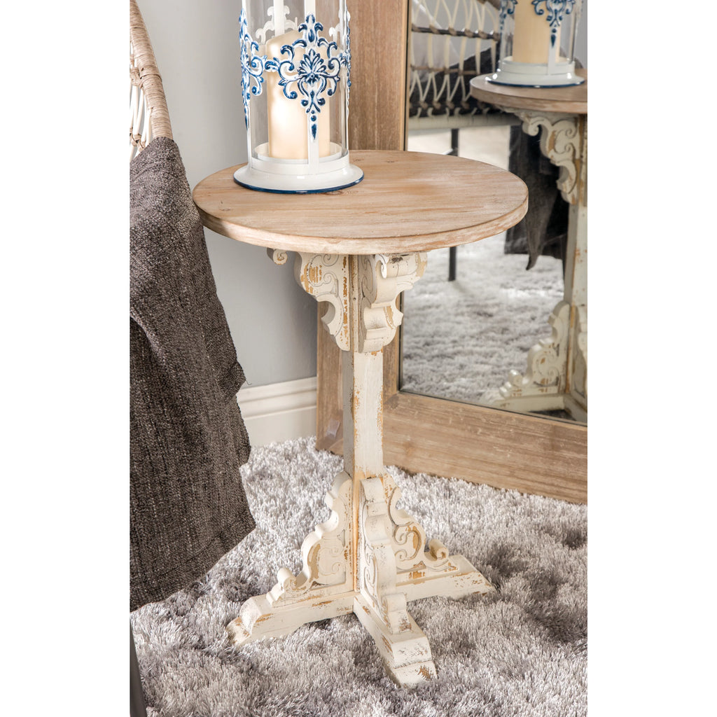 White Wood Accent Table with Brown Wood Top A278381