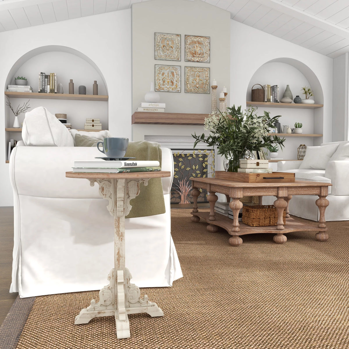 White Wood Accent Table with Brown Wood Top A278381