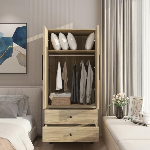 Oak 4 Door Armoire Wardrobe with 2 Drawers B74040