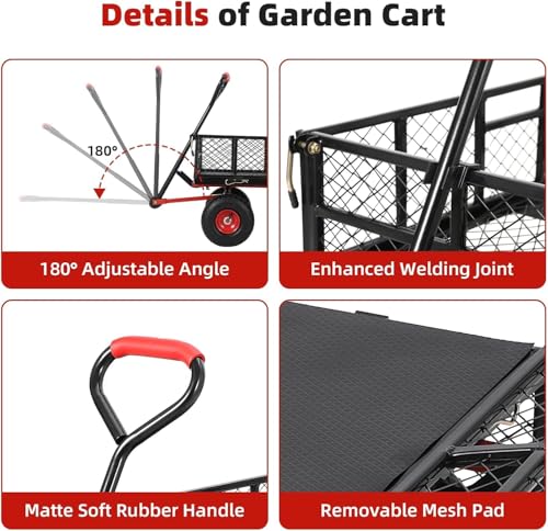 880 lb 10-inch tire steel garden cart with 4-side removable mesh and 180° swivel handle Z6294