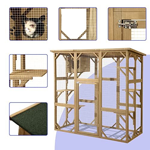 70 Inch Wooden Catio with Resting Box and 6 Jumping Platforms Y40050